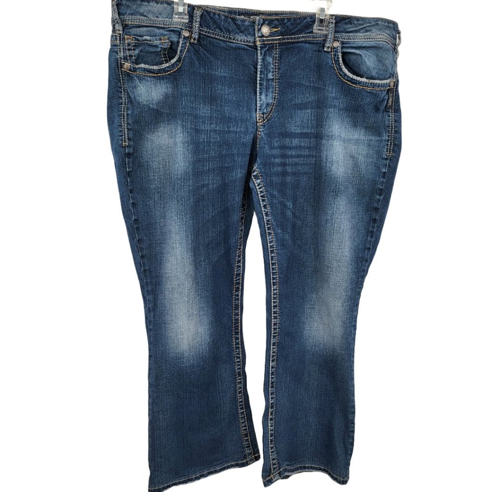Silver Suki Mid Rise Bootcut Thick‎ Stitch Blue Rhinestones Jeans Size 24x29